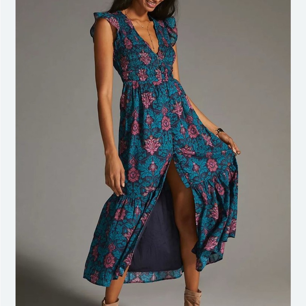 By Anthropologie The Peregrine Square-Neck Midi Dress